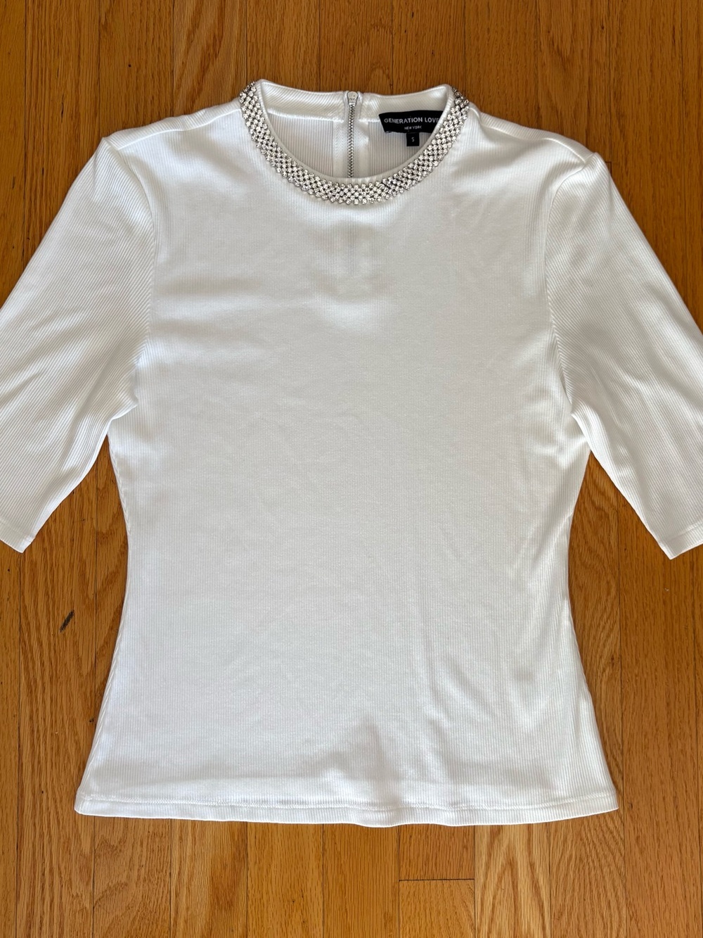 Generation Love White Short-Sleeve Tee with Beaded Neck